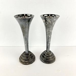 Silver Plated Art Deco Candle Stick Holders